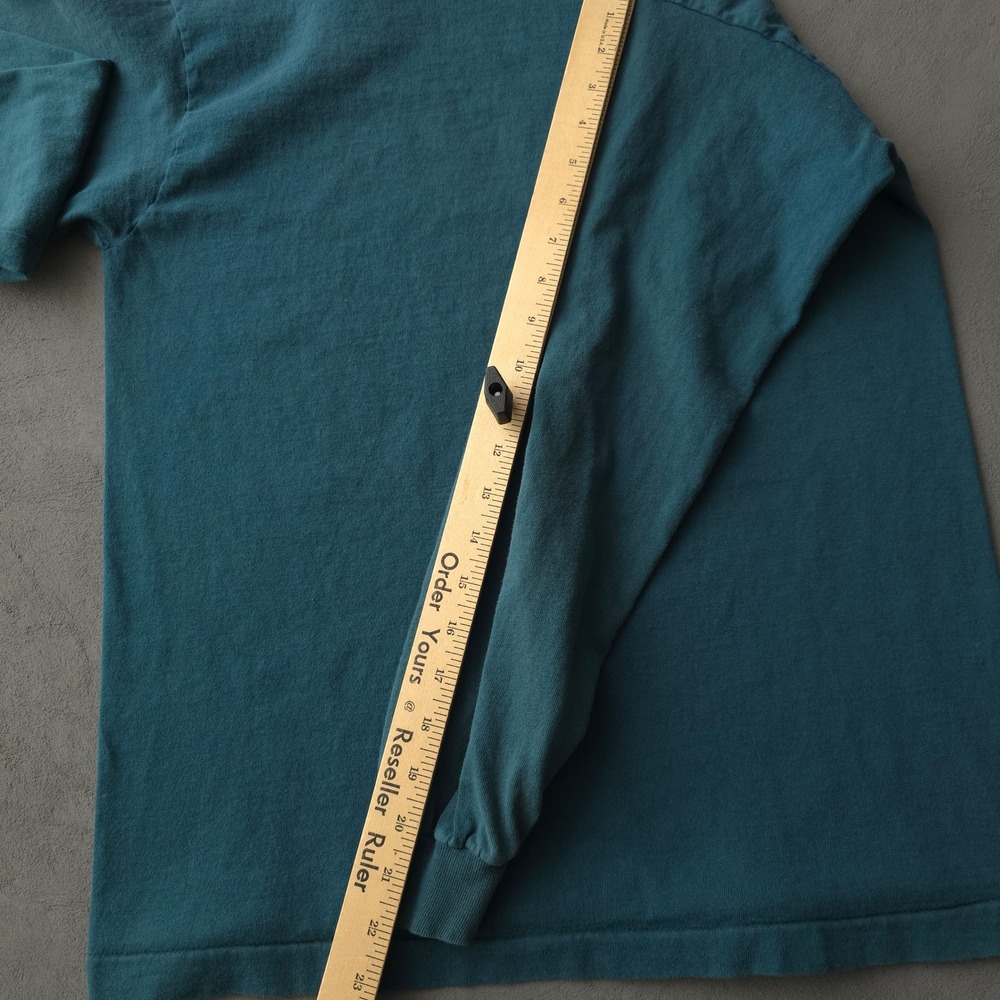 Vintage 90s Fruit of the Loom Teal T-shirt Medium Mock Neck Long Sleeve - Picture 9 of 10